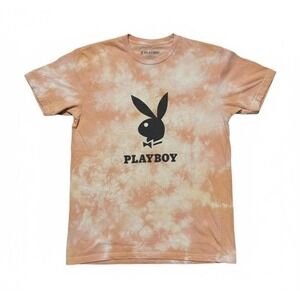 Playboy By Pacsun Tie Dye T Shirt Orange Yellow Black Bunny Logo Sz S Tee Casual